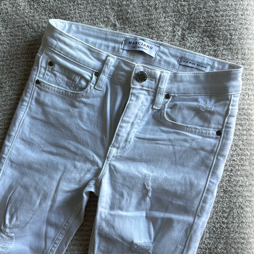Marciano Mid Rise Skinny White Distressed Jeans
